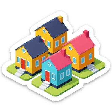 group of 3 houses representing neighborhood isometric houses on transparent background similar in style to the iphone icons sticker