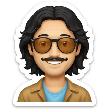 man in hippies type, wearing sunglasses, black wavy hair sticker