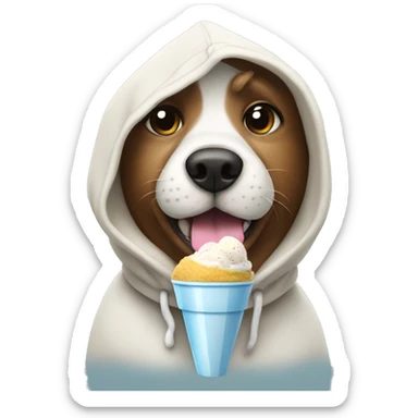 Dog wearing a hoodie and eating ice cream sticker