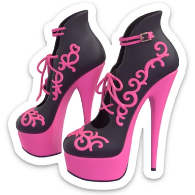 BLACKPINK-inspired gothic shoes, no hearts, black and pink, cute and sticker