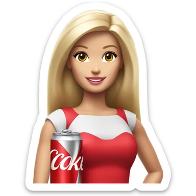 Blonde Barbie wearing red and holding a Diet Coke  sticker