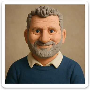 Create a claymation-style portrait emoji of the person in the reference image, with a friendly expression, pastel colors, and visible clay texture, showing head and shoulders only. sticker