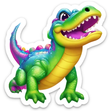 Lisa Frank sparkle rainbow cute alligator  sticker