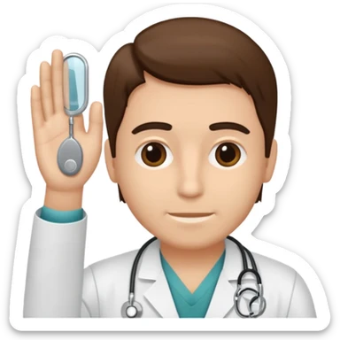 Radiografía de mano sostenida por un médico sin estetoscopio bata blanca  piel clara cabello café obscuro hombre sticker