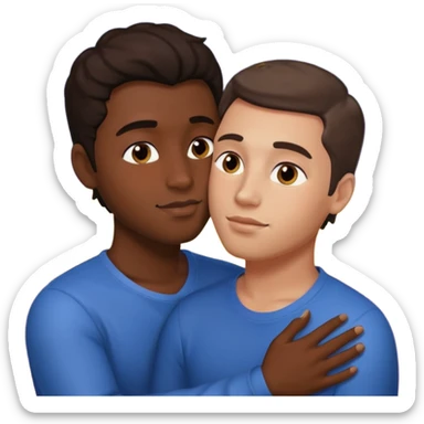 1 adult male dark skin ,1 light skin dark hair adult male, naked, cuddling, kissing, love passionate  sticker