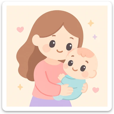 mother holding a baby, soft and warm style, tender and loving atmosphere sticker
