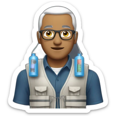 man with keffiyeh wearing vest with electrical wires and canisters attached sticker