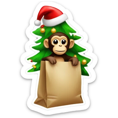 Monkey have Christmas tree in bag sticker