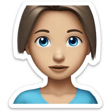 Long haired Brunette girl with blue eyes holding toddler blue eyes Brown Hair  sticker