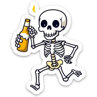 Skeleton drinking beer sticker