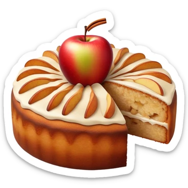 Cinematic Realistic Apfelkuchen Dessert Emoji, depicted as a classic apple cake bursting with cinnamon and apples rendered with soft textures and warm, inviting lighting. sticker