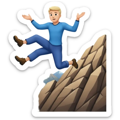 apple style emoji of a man in mid-air, head over heels, falling past a mountain sticker