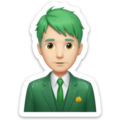 green haired older man with long hair in green suit looking wet sticker
