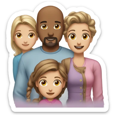 Family bald man with a goatee lady with brown hair little girl with brown hair big girl with brown hair  sticker