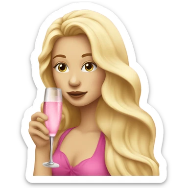 Pretty blonde lady with long hair drinking pink champagne sticker