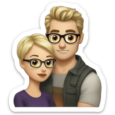 Henry Cavill kiss blond woman wearing glasses, with pixie cut sticker