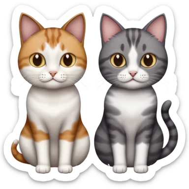 3 different coloured short haired cats including; a dark brown tabby and white cat, and a dark grey and white  sticker