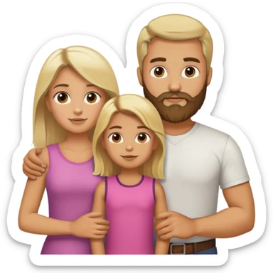 Family: blonde hair and beard man, brunette woman, 1 blonde little girl  sticker
