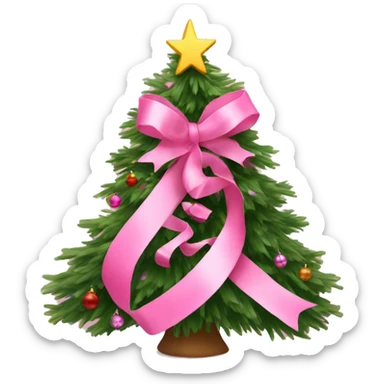 pink ribbon on top pf a decorated Christmas tree sticker