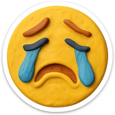 claymation style silly sad crying emoji with droopy features sticker