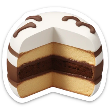 A mallomar with the shape of half a ball that is cut in half so you can see the different layers clearly sticker