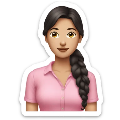 Brunette lady, Black long hair, pink shirt, fair complexion  sticker