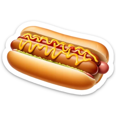 Cinematic classic hot dog, nestled in a soft toasted bun, drizzled with mustard and ketchup, juicy and flavorful, warm golden tones, ultra-detailed and mouthwatering. sticker