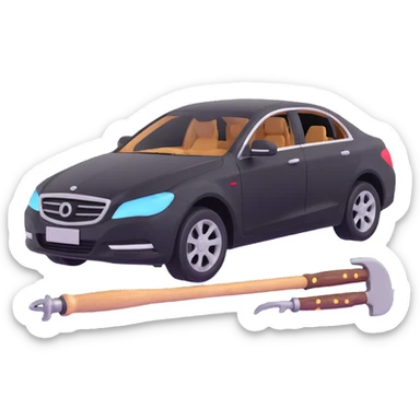 luxury car with dent repair tools like a lever and small hammer, elegant and modern sticker