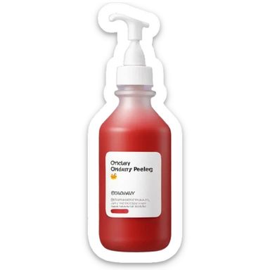 the ordinary peeling solution bottle with label and a red liquid inside sticker
