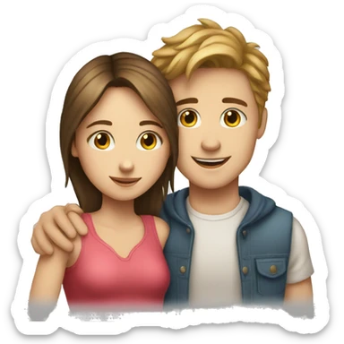 White skin Young man and girl hugs with heart sticker