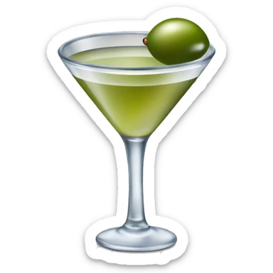 martini cocktail garnished with a small olive on a stick sticker