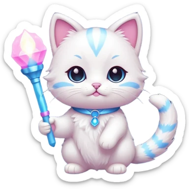 chibi cute cat holding a light stick sticker