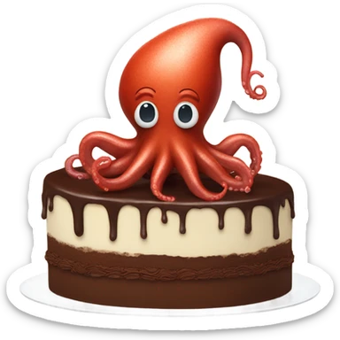 A red squid eating some chocolate cake sticker