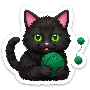 happy black cat playing with small ball of wool sticker