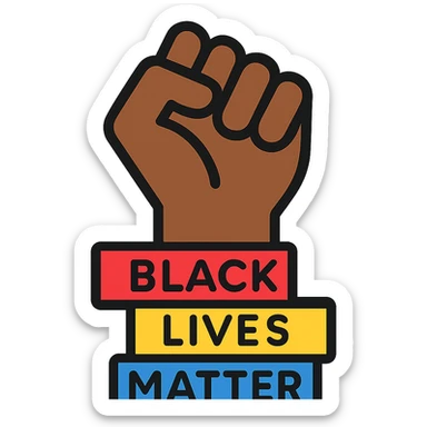 Black Lives Matter raised fist symbolizing unity, bold and impactful style, suitable for social media, no text sticker