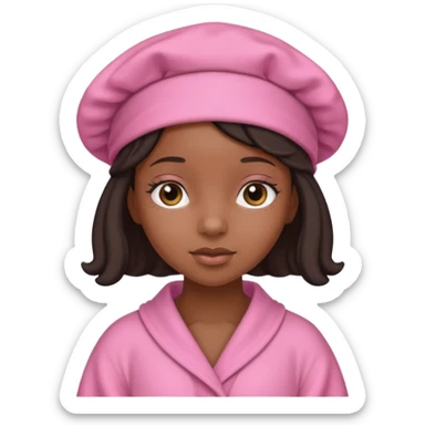 Black girl wearing a pink bonnet and pink robe  sticker