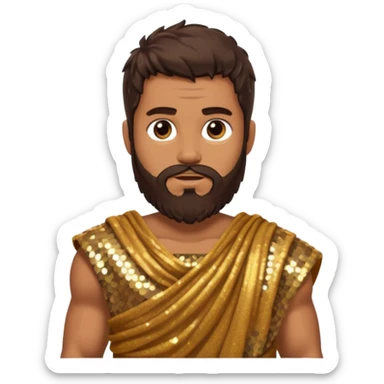 Hercules from Roman Deities with long dark brown hair and beard, bronze sequin toga sticker