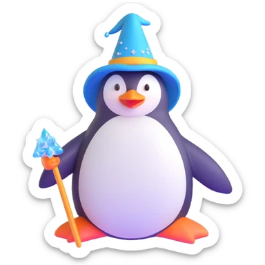 penguin wizard with ice crystals and frost magic sticker