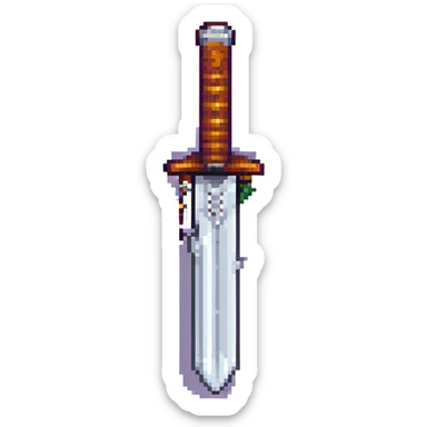 pixel art Minecraft sword, 64x64 pixel resolution, blocky style sticker