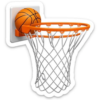 Basketball swishing through net, minimal design with just essential details, iOS emoji style sticker