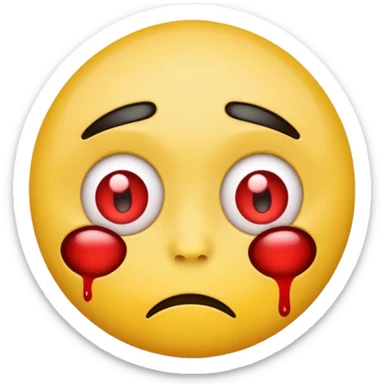 yellow emoji face with bloodshot eyes, tired expression sticker