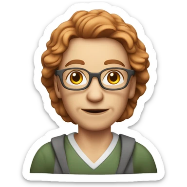 55 year old somewhat wrinkly white south african teacher with orangish brown hair giving a smug look to the camera sticker
