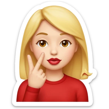  The emoji has puckered lips as if whistling or kissing (like the 😗 emoji) and is holding its index finger and middle finger up to its cheek or ear  in a thoughtful or shushing gesture (like the 👆 emoji). Soft studio lighting, simple composition, isolated on a white background.'}"
} sticker