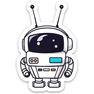Retro-futuristic robot with a boxy head and antennas sticker