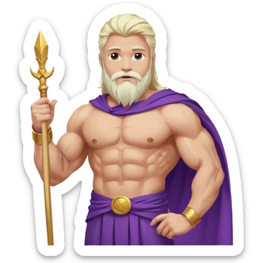 Jupiter from The Olympians with long platinum blonde hair and beard, purple toga sticker