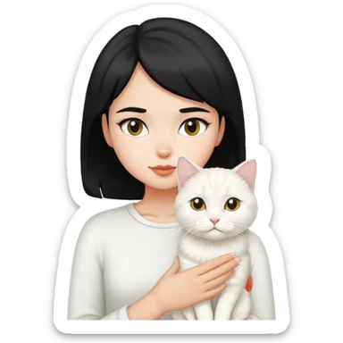 black short hair girl with a British white Longhair cat sticker
