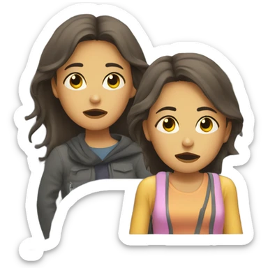 Two tired girls at the airport  sticker