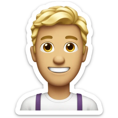 White Male, Eyes wide apart, Big teeth, Big smile, curtain hair style sticker