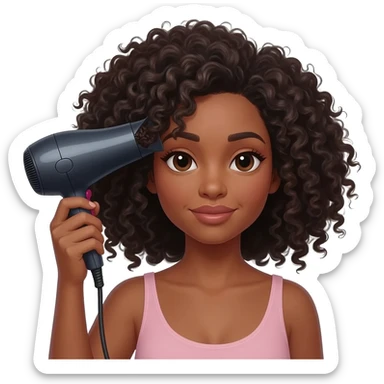 black girl using hair dryer on curls sticker