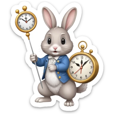 Un lapin qui a une horloge dans la main droite qui monte une aiguille  sticker